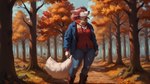 anthro autumn boots bottomwear clothed clothing denim denim_clothing eyes_closed female footwear forest fully_clothed hair happy jacket jeans outside pants pink_hair plant scarf smile solo topwear tree white_body traialas melina_(traialas) canid mammal hi_res wallpaper