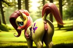 absurd_res animal_genitalia animal_pussy bodily_fluids equid equine equine_anus equine_genitalia equine_pussy female female_focus feral fluttershy_(mlp) genital_fluids genitals hasbro hi_res horse jelloponies mammal my_little_pony pony pussy raised_tail rear_view solo solo_focus teats