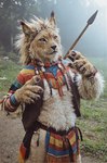 anthro belly black_nose blue_eyes bottomwear claws clothing forest forest_background fur hair loincloth male male/male melee_weapon nature nature_background photorealism plant polearm saren_(nekomatasaren) solo spear tree tribal weapon white_belly white_body white_fur nekomatasaren felid feline hybrid lynx mammal hi_res