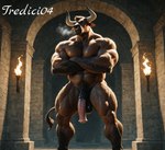 abs animal_genitalia animal_penis anthro balls biceps big_biceps big_pecs black_balls black_eyes black_nose brown_body brown_fur brown_hair crossed_arms equine_genitalia equine_penis facial_piercing fake_horns flared_penis fur genitals glistening glistening_body hair half-erect_penis horn inside male muscular muscular_anthro muscular_calves muscular_male muscular_thighs navel neck_muscles nipples nose_piercing nose_ring nude pecs penis piercing pubes ring_piercing saggy_balls solo standing tail tall_male text torch tredici04 bovid bovine humanoid mammal minotaur hi_res