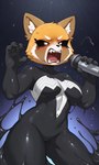 angry anthro breasts clothing female latex microphone slime solo suit transformation dcx32 aggretsuko retsuko she-venom symbiote hi_res tagme