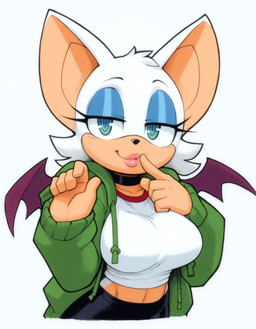 5_fingers anthro breasts clothing eyeshadow female fingers fur jacket lipstick looking_at_viewer makeup simple_background smile solo tan_body tan_skin topwear white_body white_fur wings anonymous_director sega sonic_the_hedgehog_(series) rouge_the_bat bat mammal hi_res