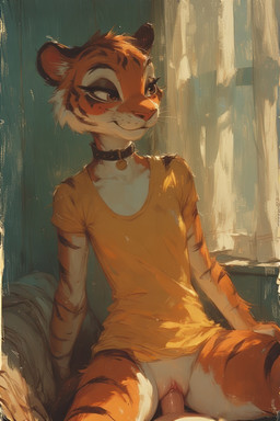 anthro bedroom_eyes choker clothed clothing cowgirl_position duo erection eyebrows female female_penetrated first_person_view from_front_position fur genitals hair human_on_anthro human_penetrating humanoid_genitalia humanoid_penis inside interspecies jewelry light male male/female male_penetrating narrowed_eyes necklace nude on_bottom on_top orange_body orange_fur partially_clothed penetration penile penis presenting pussy seductive sex smile striped_body striped_fur stripes sunlight topwear vaginal vaginal_penetration vein white_body white_fur window extravirginweaseloil felid feline felis human humanoid mammal pantherine tiger hi_res