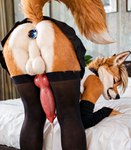 anal anal_penetration animal_genitalia animal_penis anthro armwear ass_up backsack balls bed bedroom bent_over blonde_hair bodily_fluids bottomwear butt buttplug canine_genitalia canine_penis clothing collar cum fur furniture genital_fluids genitals hair knot leaking_cum legwear male orange_body orange_fur penetration penis penis_tuck perineum plug_(sex_toy) presenting presenting_hindquarters raised_tail sex_toy sex_toy_in_ass sex_toy_insertion skirt solo stockings redfoxthing_idk korthara canid canine fox mammal