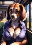 anthro beagle breasts brown_eyes canid canine canis cattorihanzo cleavage clothed clothing domestic_dog female hi_res hunting_dog large_breasts looking_at_viewer mammal scent_hound solo stable_diffusion