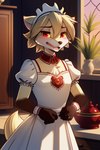 anontk anthro blush canid canine canis clothed clothing clovis_(twokinds) crossdressing detailed_background digital_media_(artwork) fur hair inside maid_uniform male mammal open_mouth red_eyes solo twokinds uniform white_body