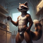 angry angry_expression anthro chastity_belt chastity_device container cup glass glass_container glass_cup guardians_of_the_galaxy holding_object laboratory male shelf solo window chastity_coyote_(director) rocket_raccoon mammal procyonid raccoon