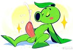 anthro arm_support balls big_penis blush bodily_fluids cum ejaculation eyes_closed genital_fluids genitals green_body hands-free humanoid_genitalia humanoid_penis leaning leaning_back male nude on_ground orgasm penis plant simple_background sitting sitting_on_ground solo sweat text sergalbutt plants_vs._zombies elemental_creature flora_fauna peashooter_(pvz) signature url watermark