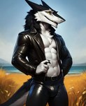 anthro clothed clothing fur male sea sergal solo standing water