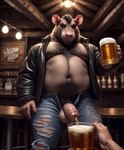 alcohol anthro balls beer belly beverage big_belly big_penis bodily_fluids first_person_perspective first_person_view genital_fluids genitals human_on_anthro humanoid_hands interspecies male overweight overweight_male peeing penis pissing solo urine urine_stream watersports director_lerrmot human mammal murid murine rat rodent hi_res