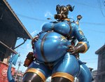 anthro belly big_belly big_breasts breasts clothing female gas_mask glistening horn latex latex_clothing mask onomatopoeia outside rubber rubber_clothing rubber_suit solo sound_effects text thick_thighs vore degenerateanon team_fortress_2 pyro_(team_fortress_2) dragon hi_res