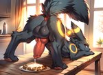 animal_genitalia animal_penis anus balls bodily_fluids canine_penis cum cum_on_food feral food genital_fluids genitals knot male penis penis_backwards solo thedavid eeveelution generation_2_pokemon pokemon_(species) umbreon hi_res