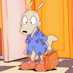 anthro balls big_balls bottomless bottomless_anthro bottomless_male clothed clothing flaccid foreskin fur genitals humanoid_genitalia humanoid_penis inside long_foreskin male penis shirt shopping shopping_bag smile solo standing tail tan_body tight_foreskin topwear unretracted_foreskin boxen549 rocko's_modern_life rocko_rama macropod mammal marsupial wallaby