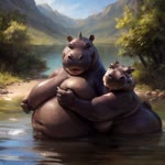 anthro big_breasts breast_grab breasts duo female female/female hand_on_breast huge_breasts overweight jfurryart605 common_hippopotamus hippopotamid mammal animated webm