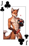 <3 abs animal_ears animal_genitalia animal_penis anthro athletic athletic_male balls bouquet canine_penis card flower flower_bouquet fox_tail fur genitals hair jewelry knot looking_at_viewer male male_focus mouth_closed navel necklace nipples orange_eyes penis plant playing_card poker red_body red_fur red_hair rose_(flower) short_hair simple_background slim solo solo_focus standing director_yeenashaven canid canine fox mammal absurd_res hi_res portrait three-quarter_portrait