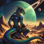 1:1 2024 amazing_background anthro athletic athletic_anthro athletic_male belt big_tail biped blue_body blue_scales blue_tail bottomwear clothed clothed_anthro clothed_male clothing cosmic_background dall-e_3 desert detailed detailed_background digital_media_(artwork) dragon empty_eyes futuristic_clothing green_body green_scales green_tail head_horn hi_res horn iridescent iridescent_scales light lighting long_tail male multi_tone_body multi_tone_scales multi_tone_tail multicolored_body multicolored_scales multicolored_tail on_rock outside perspective planet portrait rear_view reptile sand scales scalie science_fiction shaded sitting sitting_on_rock solo space spacescape starry_background thick_tail three-quarter_portrait three-quarter_view topwear white_body white_scales white_tail wingless_dragon yellow_eyes yellow_sclera zenithwolf