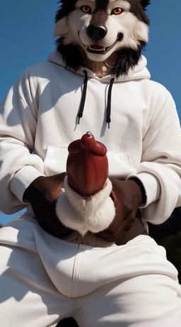 ambiguous_fluids animal_genitalia animal_penis anthro at baggy balls big_penis bodily bodily_fluids bottomwear canine_genitalia canine_penis close-up clothed clothing dripping erection fur genital_fluids genitals hoodie invalid_color knot looking_at_viewer low-angle_view male outline outside pants penis plant precum presenting realistic sheath sky smile solo standing tone topwear tree two vein view viewer sausagerechts canid canine canis mammal wolf big_(disambiguation) black body eyes in invalid_tag orange partially_(disambiguation) animated webm