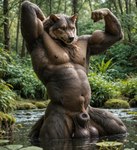 abs animal_genitalia animal_penis anthro armpit_hair balls biceps big_balls big_sheath black_nose body_hair brown_body brown_fur canine_genitalia casual_nudity chest_tuft claws crotch_tuft detailed_background fangs flexing flexing_bicep forest fully_sheathed fur genitals grass huge_balls kneeling looking_at_viewer male musclegut muscular muscular_anthro muscular_male nature nature_background navel nipples nude nude_male outside partially_submerged pecs penis photorealism plant pond pose presenting_balls raised_arm realistic realistic_fur realistic_lighting saggy_balls sheath solo standing_in_water swamp teeth tree tuft vein veiny_balls water wet wet_body wet_fur sugar_arrafel canid canine canis mammal wolf absurd_res hi_res