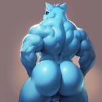 anthro balls bara big_ass big_butt black_sclera blue_body blue_fur butt fur genitals male missing_tail muscular muscular_male rear_view solo candougie five_nights_at_candy's old_candy_(fnac) domestic_cat felid feline felis mammal