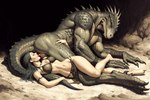 animal_genitalia anthro cloaca clothed clothing duo female genitals licking lying male male/female oral partially_clothed sex tongue tongue_out hyperion human lizard lizardman mammal reptile scalie