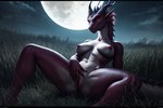 anthro big_breasts blizzard_entertainment breasts dracthyr dragon female field fingering full_moon genitals kauket masturbation moon nipples non-mammal_breasts non-mammal_nipples outside pussy red_body red_scales scales scalie solo vaginal vaginal_fingering warcraft western_dragon world_of_warcraft