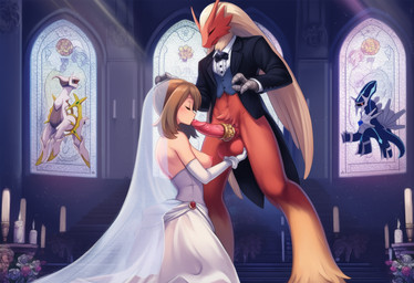 accessory ball_grab balls bestiality_marriage black_tie_(suit) breasts bridal_veil candle church clothing cock_ring dress duo exposed_breasts eyes_closed female feral flower genitals hand_on_head humanoid_genitalia interspecies jewelry kissing kneeling light light_beam male male/female nipples penis penis_accessory penis_jewelry penis_kissing plant pokephilia stained_glass suit sunbeam sunlight vein veiny_penis wedding_dress nintendo pokemon may_(pokémon) arceus blaziken dialga generation_3_pokemon generation_4_pokemon legendary_pokemon pokemon_(species)