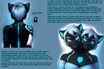 2_heads android anthro bioluminescense black_body black_fur blue_body blue_fur breasts cleavage clothed clothing felid feline female fur glowing glowing_eyes glowing_markings hair halfcerberus hi_res katelynn machine mammal markings multi_head multifur robot solo text white_clothing white_hair