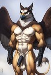 2024 abs anthro balls beak black_nipples black_penis brown_body brown_feathers claws feathers flaccid foreskin fur genitals greek_mythology humanoid_genitalia humanoid_penis male male_focus muscular muscular_male mythology navel nipples nude pecs penis saggy_balls solo tail_tuft tuft wings yellow_body yellow_eyes yellow_fur avaru avian gryphon mammal mythological_avian mythological_creature hi_res