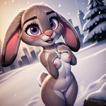 anthro attempted_signature female judy_hopps lagomorph leporid mammal rabbit snow snowing solo venisoncreampie winter zootopia