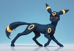 black_body black_fur female feral fur hooves looking_away red_eyes reflection shadow simple_background solo tail tuft yellow_rings humgeogre eeveelution generation_2_pokemon pokemon_(species) umbreon invalid_tag