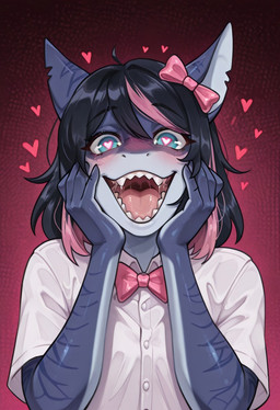 animal_ears anthro blue_eyes blue_tail dark_hair femboy hair male short_hair solo teeth yandere lunarsunlite13 moonlite_sun fish marine shark hi_res