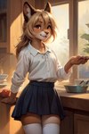 clothing dark_blonde female fluffy_ears legwear school_uniform smile solo stockings student tabby_(mindry) uniform white_blouse white_clothing white_legwear white_stockings mindry cougar felid feline mammal