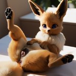 anatomically_correct anatomically_correct_genitalia anatomically_correct_pussy animal_genitalia animal_pussy anus canid canine canine_genitalia canine_pussy eevee eeveelution female feral fluffy_fur fur generation_1_pokemon genitals hi_res hornybunny mammal neck_tuft pawpads paws pokemon_(species) pussy raised_paw solo tuft