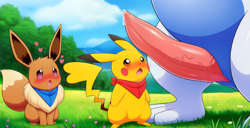 ascot blush bodily_fluids body_worship clothing cloud drooling female feral field genital_worship grass group imminent_sex kneeling male male/female outside penile penis_worship plant saliva size_difference standing sunny trio stressedout nintendo pokemon eevee generation_1_pokemon generation_2_pokemon legendary_pokemon lugia pikachu pokemon_(species) hi_res