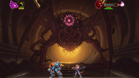 anthro armor battle blue_body claws clothed clothing female feral fight fur gameplay_mechanics group gui gun health_bar holding_object holding_weapon male melee_weapon ranged_weapon standing tail teeth tentacles trio weapon thebigbradwulf jolene_(thebigbradwulf) onsen_the_bear_(thebigbradwulf) alien armadillo canid canine canis felid feline humanoid mammal monster murid murine pantherine rat rodent scalie ursid xenarthran hi_res widescreen