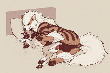 4_toes 5_fingers after_sex anatomically_correct anatomically_correct_genitalia anatomically_correct_penis anatomically_correct_pussy animal_genitalia animal_penis animal_pussy anthro anthro_on_feral anus arm_tuft ball_tuft balls bed bedding bestiality big_balls big_sheath black_body black_fur black_nose bodily_fluids breasts brown_body brown_fur butt canine_genitalia canine_nose canine_penis canine_pussy canine_teeth cheek_tuft chest_tuft clawed_hands claws crotch_tuft cuddling digitigrade duo embrace eyes_closed facial_tuft feet female female_on_feral feral fingers foot_tuft from_behind_position fur furniture genital_fluids genitals head_on_pillow hip_grab inner_ear_fluff interspecies knot_root knotted larger_feral larger_male leg_tuft lying lying_on_another lying_on_bed lying_on_side male male/female mane multicolored_body multicolored_fur navel nude on_bed on_side orange_body orange_fur paw_tuft pawpads paws penis perineal_raphe pillow pokephilia presenting presenting_anus presenting_balls presenting_hindquarters presenting_pussy presenting_sheath pussy raised_leg raised_tail sex sheath sheath_tuft simple_background size_difference sleeping sleeping_together smaller_anthro smaller_female spoon_position spooning spread_legs spreading stretched_pussy striped_body striped_fur stripes tail tail_tuft toes tuft under_boob white_body white_fur knotanotherfurry nintendo pokemon arcanine canid canine canis domestic_dog generation_1_pokemon german_shepherd herding_dog mammal pastoral_dog pokemon_(species) 2025 absurd_res hi_res restricted_palette