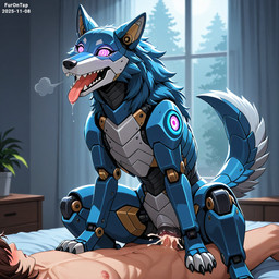 animal_genitalia animal_pussy bed bestiality blue_body bodily_fluids breath_cloud brown_hair canine_genitalia canine_pussy cowgirl_position crouching cum cum_in_pussy cum_inside duo ejaculation female female_feral feral feral_penetrated from_front_position furniture genital_fluids genitals hair human_on_feral human_penetrating human_penetrating_feral hypno_eyes hypnosis inside interspecies machine male male/female male_on_feral mind_control multicolored_body nipples nude on_bottom on_top open_mouth penetration penile penis pussy saliva sex spiral_eyes spread_legs spreading teeth tongue tongue_out vaginal vaginal_penetration furontap canid canine canis human mammal robot wolf 1:1 2025 colored