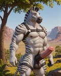 abs animal_genitalia animal_penis anthro balls big_balls big_penis black_balls canyon casual_nudity crotch_tuft equine_penis erection flared_penis genitals harness legband male medial_ring mostly_nude mountains muscular muscular_male outdoor_nudity penis plant pubes savanna smile solo thighband tree tuft vein veiny_penis bumblebee95 equid equine mammal zebra hi_res