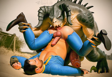 anal animal_genitalia animal_penis anthro anus balls big_balls big_dom_small_sub big_penis biped bodily_fluids boots bottomwear butt claws clothed clothing dominant duo erection footwear genitals grey_body hair horn huge_penis human_on_anthro human_penetrated humanoid_genitalia humanoid_penis hybrid_genitalia hybrid_penis interspecies larger_anthro larger_male licking lying male male/male male_human muscular muscular_anthro muscular_male nude on_back open_mouth oral outside pants penetration penis pip-boy pubes rimming sand scales sex sharp_teeth size_difference smaller_human smaller_male spikes spikes_(anatomy) spread_legs spreading tan_body teeth telegram telegram_logo text toe_claws tongue tongue_out torn_bottomwear torn_clothing torn_pants vault_suit sergalbutt fallout deathclaw human mammal reptile scalie director_name signature url