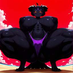 abs anthro big_breasts black_body breasts female genitals muscular nipples pussy solo surikat thick_thighs undertale undertale_(series) muffet arachnid arthropod spider hi_res