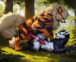 anal anal_penetration anatomically_correct anatomically_correct_genitalia animal_genitalia animal_penis arcanine balls bodily_fluids canid canine canine_genitalia canine_penis cum director_firewolf duo feral feral_on_feral feral_penetrated from_behind_position fur furryrock_(model) generation_1_pokemon generation_3_pokemon genital_fluids genitals grass hi_res knot lying male male/male mammal mightyena on_side paws penetration penis plant pokemon_(species) sex tree