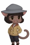 anthro bottomwear brown_body brown_fur brown_hair chibi clothing domestic_cat felid feline felis female footwear fur hair hat headgear headwear hi_res ivy_pepper_(lackadaisy) jacket mammal nendoroid pants shoes short_hair simple_background solo technical_monkey topwear white_background