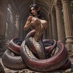 apode belly_scales breasts draconcopode female genitals hi_res lamia legless living_tail mammal navel nipples pussy reptile rusherseven scales scalie serpentine snake snake_tail solo split_form transformation unusual_anatomy unusual_tail