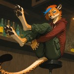 Rating: s
ID: 108417
Date: 2025-05-29 01:39:25 -0400
Status: pending
Score: 1
absurd_res anthro bar bar_stool blue_eyes blue_hair bottle bottomwear cargo_pants chair cheetah claws clothed clothing cute_fangs feet felid feline female foot_focus fur furniture hair hi_res holding_both_legs hoodie legs_up long_tail low-angle_view mammal multicolored_hair neck_tuft oldhroft on_chair orange_hair pants pawpads red_clothing red_hoodie red_topwear side_cut sitting sitting_on_chair slim smile smug smug_face solo spots spotted_body stool topwear tuft vex_(oldhroft) yellow_body yellow_fur post #108417