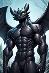 abs anthro biceps featureless_chest featureless_crotch how_to_train_your_dragon male muscular muscular_anthro muscular_arms muscular_male navel nude pecs solo triceps wings unknown_director toothless dragon night_fury scalie western_dragon hi_res