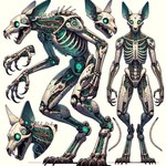 anthro bone claws digitigrade fenix lariel machine male robot robotic_body sharp_claws sharp_teeth skeleton solo teal_eyes teeth