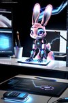 ambiguous_gender android anthro computer hi_res lagomorph leporid machine mammal pink_body pixel rabbit robot robotic_arms robotic_body robotic_legs solo standing stylus venisoncreampie