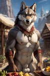 animal_genitalia anthro balls building casual_nudity fur genitals house male nipples nude plant sheath solo ulfur5605 canid canine canis mammal wolf hi_res