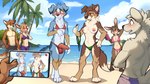 absurd_res animal_genitalia animal_penis anthro beach bikini blush breasts bulge canid canine canine_genitalia canine_penis canis cellphone clothed clothing crossdressing domestic_dog erection exhibitionism female furrai genitals group hi_res kade_(savestate) lagomorph leporid male mammal nicole_(savestate) nipples palm_tree penis phone plant rabbit recording savestate sea seaside smile surprised_expression swimwear tree water