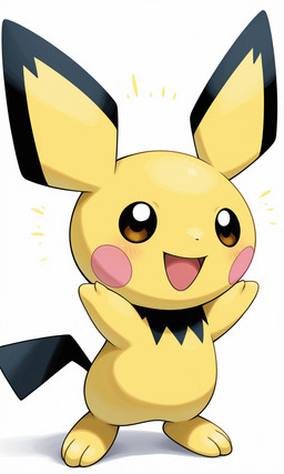 3_toes ambiguous_gender big_ears black_sclera black_tail blush blush_lines feet feral happy open_mouth open_smile paws pink_cheek short_tail simple_background smile solo standing toes yellow_body yiff_ai_(director) nintendo pokemon generation_2_pokemon pichu pokemon_(species) hi_res